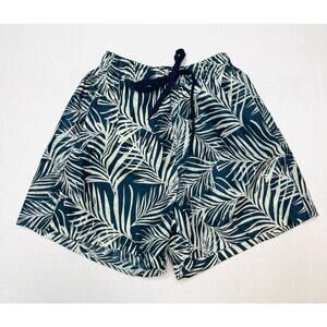 Boys Size 14 Blue & Cream Tropical Palm Tree Print Swim Trunks